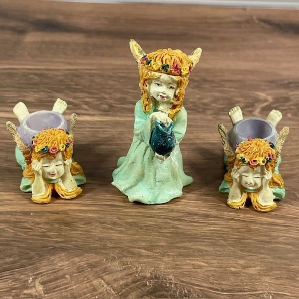 Miniature Whimsical Fairy Pixie figurines Fantasy Garden Floral Set of‎ 3